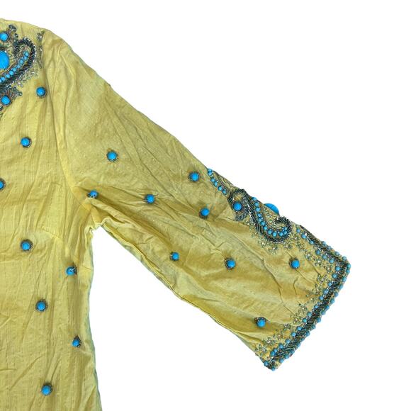 Boston Proper Women's Lightweight Turquoise Baubles Tunic top Yellow Size Medium - Picture 4 of 14